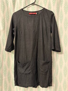 Pyne & Smith Black Linen Tunic Dress with Front Pockets